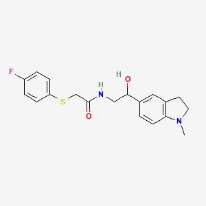 molecular formula C19H21FN2O2S B2697525 2-((4-fluorophenyl)thio)-N-(2-hydroxy-2-(1-methylindolin-5-yl)ethyl)acetamide CAS No. 1705761-01-8