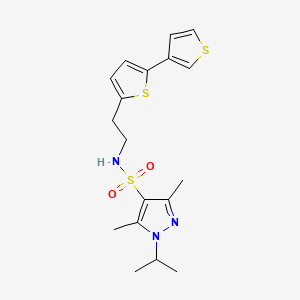 molecular formula C18H23N3O2S3 B2697526 N-(2-([2,3'-联噻吩]-5-基)乙基)-1-异丙基-3,5-二甲基-1H-吡唑-4-磺酰胺 CAS No. 2034548-15-5