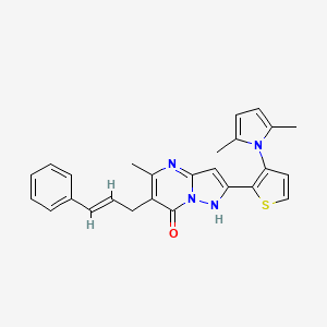 molecular formula C26H24N4OS B2697538 2-[3-(2,5-dimethylpyrrol-1-yl)thiophen-2-yl]-5-methyl-6-[(E)-3-phenylprop-2-enyl]-1H-pyrazolo[1,5-a]pyrimidin-7-one CAS No. 478077-91-7