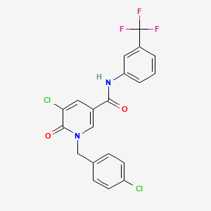 molecular formula C20H13Cl2F3N2O2 B2697582 5-chloro-1-[(4-chlorophenyl)methyl]-6-oxo-N-[3-(trifluoromethyl)phenyl]pyridine-3-carboxamide CAS No. 339024-66-7