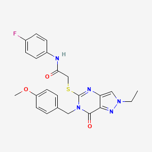 molecular formula C23H22FN5O3S B2697597 2-((2-ethyl-6-(4-methoxybenzyl)-7-oxo-6,7-dihydro-2H-pyrazolo[4,3-d]pyrimidin-5-yl)thio)-N-(4-fluorophenyl)acetamide CAS No. 932547-51-8