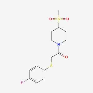 molecular formula C14H18FNO3S2 B2697601 2-((4-Fluorophenyl)thio)-1-(4-(methylsulfonyl)piperidin-1-yl)ethanone CAS No. 1705405-52-2