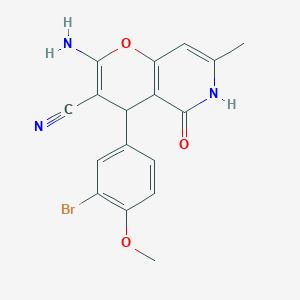 molecular formula C17H14BrN3O3 B2697609 2-氨基-4-(3-溴-4-甲氧基苯基)-7-甲基-5-氧代-5,6-二氢-4H-吡喃[3,2-c]吡啶-3-甲腈 CAS No. 638138-55-3