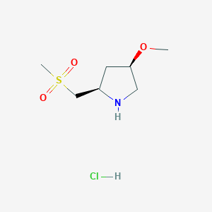 molecular formula C7H16ClNO3S B2697616 (2R,4R)-4-甲氧基-2-(甲磺酰基甲基)吡咯啉;盐酸盐 CAS No. 2460740-41-2