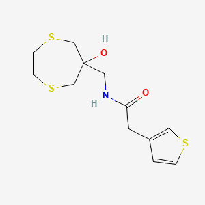 molecular formula C12H17NO2S3 B2697621 N-[(6-hydroxy-1,4-dithiepan-6-yl)methyl]-2-(thiophen-3-yl)acetamide CAS No. 2415601-97-5