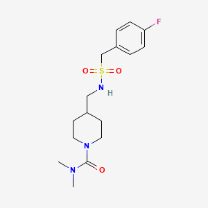 molecular formula C16H24FN3O3S B2697622 4-(((4-氟苯基)甲基磺酰氨基)甲基)-N,N-二甲基哌啶-1-甲酰胺 CAS No. 2034377-65-4