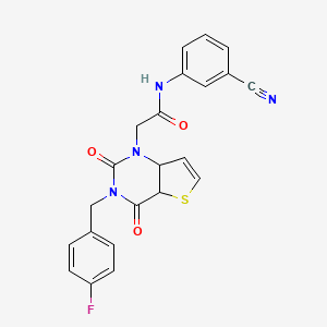 molecular formula C22H15FN4O3S B2697623 N-(3-氰苯基)-2-{3-[(4-氟苯基)甲基]-2,4-二氧代-1H,2H,3H,4H-噻吩[3,2-d]嘧啶-1-基}乙酰胺 CAS No. 1252820-44-2