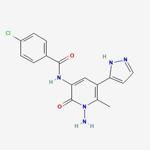 molecular formula C16H14ClN5O2 B2697624 N-[1-氨基-6-甲基-2-氧代-5-(1H-吡唑-5-基)-1,2-二氢-3-吡啶基]-4-氯苯甲酰胺 CAS No. 321385-49-3