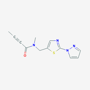 molecular formula C12H12N4OS B2697642 N-Methyl-N-[(2-pyrazol-1-yl-1,3-thiazol-5-yl)methyl]but-2-ynamide CAS No. 2411219-17-3