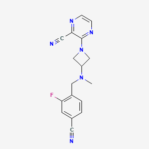 molecular formula C17H15FN6 B2697643 3-[3-[(4-氰基-2-氟苯基)甲基-甲基氨基]氮杂环丁烷-1-基]吡嘧啶-2-碳腈 CAS No. 2380094-65-3