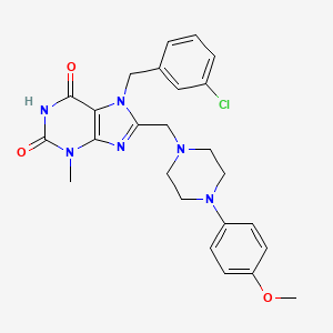 molecular formula C25H27ClN6O3 B2697663 7-(3-chlorobenzyl)-8-((4-(4-methoxyphenyl)piperazin-1-yl)methyl)-3-methyl-1H-purine-2,6(3H,7H)-dione CAS No. 868143-54-8
