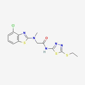 molecular formula C14H14ClN5OS3 B2697686 2-((4-氯苯并[4,5]噻唑-2-基)(甲基)氨基)-N-(5-(乙硫基)-1,3,4-噻二唑-2-基)乙酰胺 CAS No. 1396879-11-0