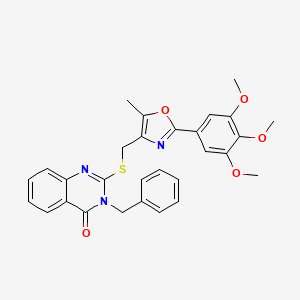 molecular formula C29H27N3O5S B2697689 3-benzyl-2-(((5-methyl-2-(3,4,5-trimethoxyphenyl)oxazol-4-yl)methyl)thio)quinazolin-4(3H)-one CAS No. 1114878-47-5