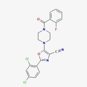 molecular formula C21H15Cl2FN4O2 B2697724 2-(2,4-Dichlorophenyl)-5-(4-(2-fluorobenzoyl)piperazin-1-yl)oxazole-4-carbonitrile CAS No. 946378-21-8