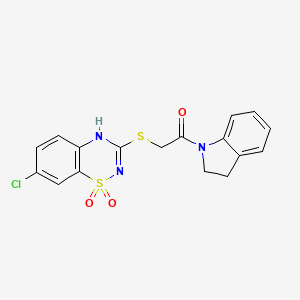 molecular formula C17H14ClN3O3S2 B2697734 2-((7-chloro-1,1-dioxido-4H-benzo[e][1,2,4]thiadiazin-3-yl)thio)-1-(indolin-1-yl)ethanone CAS No. 899944-20-8