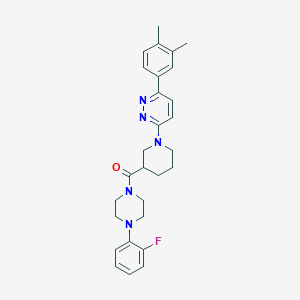 molecular formula C28H32FN5O B2697750 (1-(6-(3,4-二甲基苯基)吡啶并[3,4-b]吡嗪-3-基)哌嗪-4-基)(4-(2-氟苯基)哌嗪-1-基)甲酮 CAS No. 1251561-13-3
