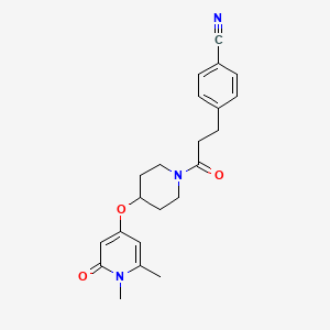 molecular formula C22H25N3O3 B2697757 4-(3-(4-((1,6-Dimethyl-2-oxo-1,2-dihydropyridin-4-yl)oxy)piperidin-1-yl)-3-oxopropyl)benzonitrile CAS No. 2177060-94-3