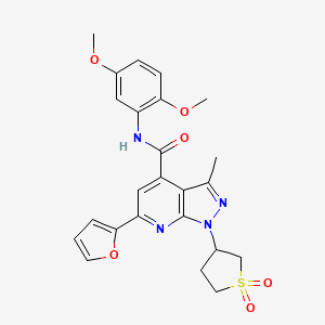 molecular formula C24H24N4O6S B2697760 N-(2,5-dimethoxyphenyl)-1-(1,1-dioxidotetrahydrothiophen-3-yl)-6-(furan-2-yl)-3-methyl-1H-pyrazolo[3,4-b]pyridine-4-carboxamide CAS No. 1105207-78-0