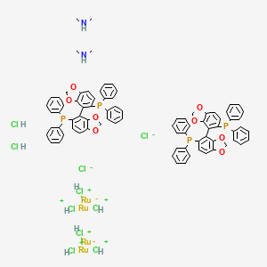 molecular formula C80H72Cl10N2O8P4Ru4 B2697777 [4-(5-Diphenylphosphanyl-1,3-benzodioxol-4-yl)-1,3-benzodioxol-5-yl]-diphenylphosphane;N-methylmethanamine;ruthenium;trichloronioruthenium(1-);dichloride;dihydrochloride CAS No. 346457-41-8
