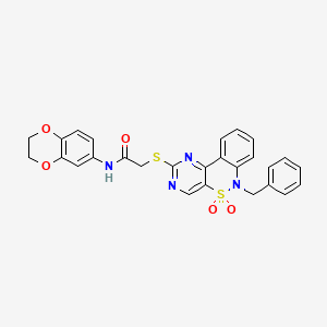 2-((6-benzyl-5,5-dioxido-6H-benzo[c]pyrimido[4,5-e][1,2]thiazin-2-yl)thio)-N-(2,3-dihydrobenzo[b][1,4]dioxin-6-yl)acetamide