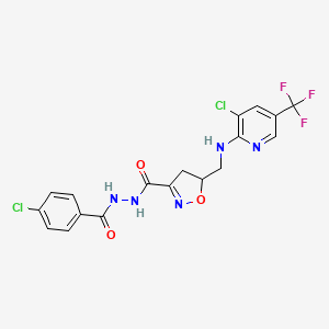 molecular formula C18H14Cl2F3N5O3 B2697800 N'-(4-chlorobenzoyl)-5-({[3-chloro-5-(trifluoromethyl)-2-pyridinyl]amino}methyl)-4,5-dihydro-3-isoxazolecarbohydrazide CAS No. 321432-35-3