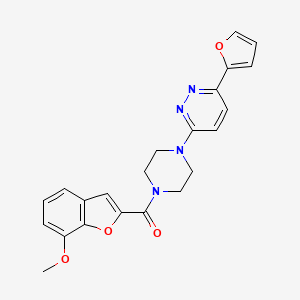 molecular formula C22H20N4O4 B2697802 (4-(6-(呋喃-2-基)吡啶并[4,5-e][1,2]噻嗪-3-基)哌嗪-1-基)(7-甲氧基苯并呋喃-2-基)甲酮 CAS No. 1207049-59-9