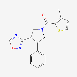 molecular formula C18H17N3O2S B2697819 (3-(1,2,4-Oxadiazol-3-yl)-4-phenylpyrrolidin-1-yl)(3-methylthiophen-2-yl)methanone CAS No. 2034350-82-6
