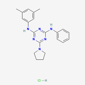 molecular formula C21H25ClN6 B2697820 N2-(3,5-dimethylphenyl)-N4-phenyl-6-(pyrrolidin-1-yl)-1,3,5-triazine-2,4-diamine hydrochloride CAS No. 1179452-27-7
