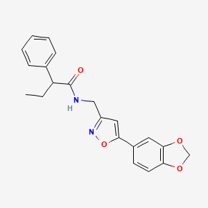molecular formula C21H20N2O4 B2697847 N-((5-(benzo[d][1,3]dioxol-5-yl)isoxazol-3-yl)methyl)-2-phenylbutanamide CAS No. 1040641-39-1