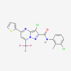 molecular formula C19H11Cl2F3N4OS B2697868 3-chloro-N-(3-chloro-2-methylphenyl)-5-(thiophen-2-yl)-7-(trifluoromethyl)pyrazolo[1,5-a]pyrimidine-2-carboxamide CAS No. 313247-06-2