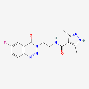 molecular formula C15H15FN6O2 B2697870 N-(2-(6-fluoro-4-oxobenzo[d][1,2,3]triazin-3(4H)-yl)ethyl)-3,5-dimethyl-1H-pyrazole-4-carboxamide CAS No. 1902946-98-8