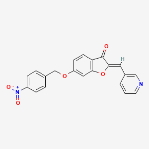 molecular formula C21H14N2O5 B2697883 (Z)-6-((4-硝基苯甲基氧基)-2-(吡啶-3-基甲亚基)苯并呋喃-3(2H)-酮 CAS No. 622801-64-3
