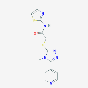 molecular formula C13H12N6OS2 B269789 2-{[4-methyl-5-(4-pyridinyl)-4H-1,2,4-triazol-3-yl]sulfanyl}-N-(1,3-thiazol-2-yl)acetamide 