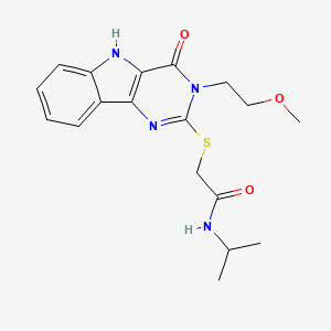 molecular formula C18H22N4O3S B2697901 2-[[3-(2-methoxyethyl)-4-oxo-5H-pyrimido[5,4-b]indol-2-yl]sulfanyl]-N-propan-2-ylacetamide CAS No. 888434-23-9