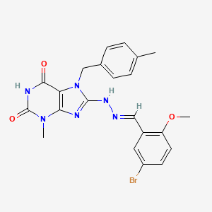 molecular formula C22H21BrN6O3 B2697903 (E)-8-(2-(5-bromo-2-methoxybenzylidene)hydrazinyl)-3-methyl-7-(4-methylbenzyl)-1H-purine-2,6(3H,7H)-dione CAS No. 536718-89-5
