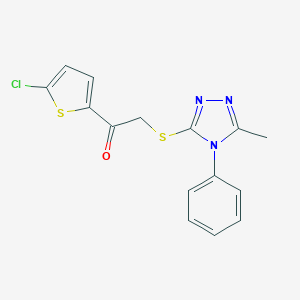 molecular formula C15H12ClN3OS2 B269791 1-(5-chlorothiophen-2-yl)-2-[(5-methyl-4-phenyl-4H-1,2,4-triazol-3-yl)sulfanyl]ethanone 
