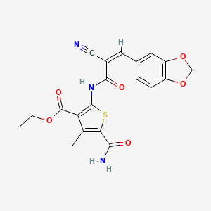 Ethyl 2-[[(Z)-3-(1,3-benzodioxol-5-yl)-2-cyanoprop-2-enoyl]amino]-5-carbamoyl-4-methylthiophene-3-carboxylate