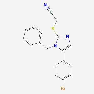 molecular formula C18H14BrN3S B2697927 2-((1-benzyl-5-(4-bromophenyl)-1H-imidazol-2-yl)thio)acetonitrile CAS No. 1207024-62-1