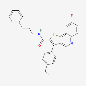 molecular formula C29H25FN2OS B2697937 3-(4-ethylphenyl)-8-fluoro-N-(3-phenylpropyl)thieno[3,2-c]quinoline-2-carboxamide CAS No. 1223848-28-9