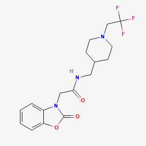 molecular formula C17H20F3N3O3 B2697958 2-(2-Oxo-1,3-benzoxazol-3-yl)-N-[[1-(2,2,2-trifluoroethyl)piperidin-4-yl]methyl]acetamide CAS No. 2319638-27-0