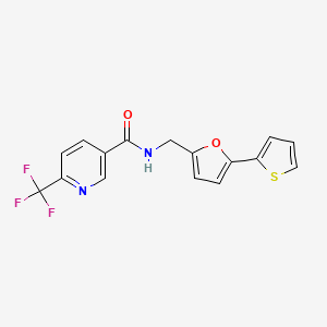 molecular formula C16H11F3N2O2S B2697964 N-((5-(thiophen-2-yl)furan-2-yl)methyl)-6-(trifluoromethyl)nicotinamide CAS No. 2034488-79-2