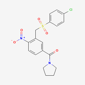 molecular formula C18H17ClN2O5S B2697966 (3-{[(4-Chlorophenyl)sulfonyl]methyl}-4-nitrophenyl)(1-pyrrolidinyl)methanone CAS No. 339101-78-9