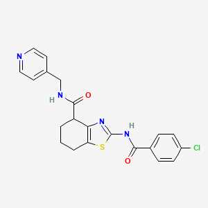 molecular formula C21H19ClN4O2S B2697972 2-(4-chlorobenzamido)-N-(pyridin-4-ylmethyl)-4,5,6,7-tetrahydrobenzo[d]thiazole-4-carboxamide CAS No. 942004-40-2