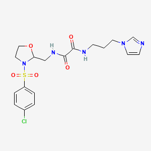 molecular formula C18H22ClN5O5S B2697994 N1-(3-(1H-咪唑-1-基)丙基)-N2-((3-((4-氯苯基)磺酰)噁唑-2-基)甲基)草酰胺 CAS No. 874805-39-7