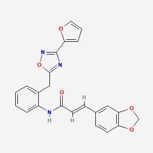 molecular formula C23H17N3O5 B2698002 (E)-3-(benzo[d][1,3]dioxol-5-yl)-N-(2-((3-(furan-2-yl)-1,2,4-oxadiazol-5-yl)methyl)phenyl)acrylamide CAS No. 1706485-56-4