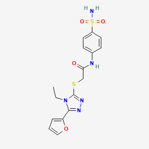 molecular formula C16H17N5O4S2 B2698016 2-{[4-ethyl-5-(furan-2-yl)-4H-1,2,4-triazol-3-yl]sulfanyl}-N-(4-sulfamoylphenyl)acetamide CAS No. 573931-57-4