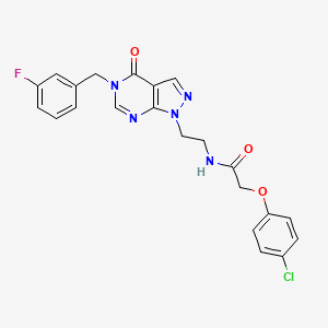 molecular formula C22H19ClFN5O3 B2698036 2-(4-chlorophenoxy)-N-(2-(5-(3-fluorobenzyl)-4-oxo-4,5-dihydro-1H-pyrazolo[3,4-d]pyrimidin-1-yl)ethyl)acetamide CAS No. 922099-54-5