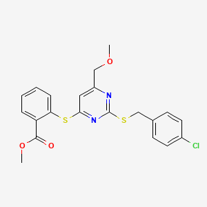 Methyl 2-[2-[(4-chlorophenyl)methylsulfanyl]-6-(methoxymethyl)pyrimidin-4-yl]sulfanylbenzoate
