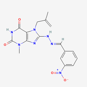 molecular formula C17H17N7O4 B2698044 6-hydroxy-3-methyl-7-(2-methylprop-2-en-1-yl)-8-[(2E)-2-(3-nitrobenzylidene)hydrazinyl]-3,7-dihydro-2H-purin-2-one CAS No. 372184-38-8