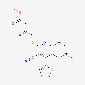 molecular formula C19H19N3O3S2 B2698049 Methyl 4-{[3-cyano-6-methyl-4-(thiophen-2-yl)-5,6,7,8-tetrahydro-1,6-naphthyridin-2-yl]sulfanyl}-3-oxobutanoate CAS No. 354554-86-2